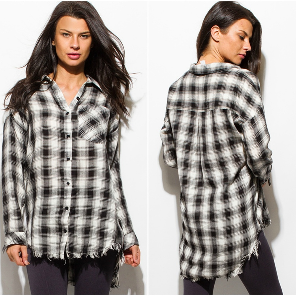 NEW Black & White Plaid Button Up - Picture 2 of 4